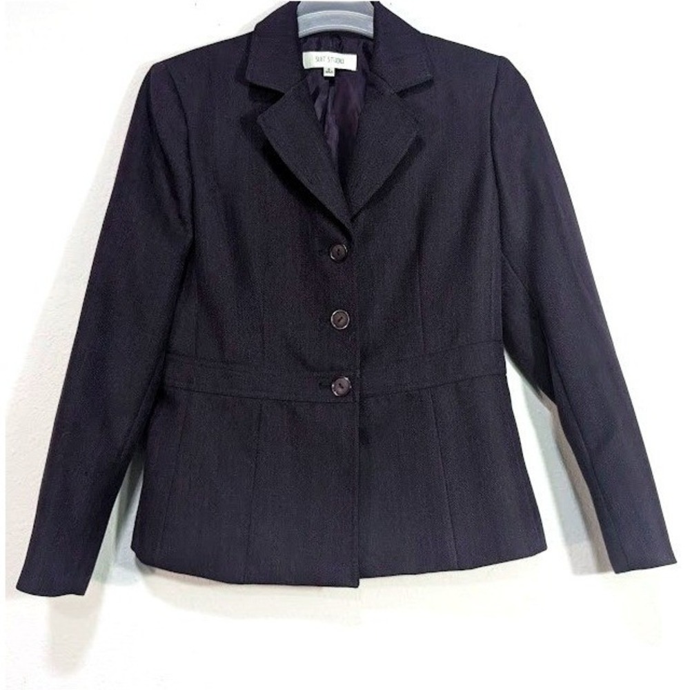 Suit Studio Purple Herringbone Blazer Jacket Size 8 Tailored 3-Button Office